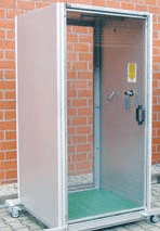 Decontamination shower with polycarbon door